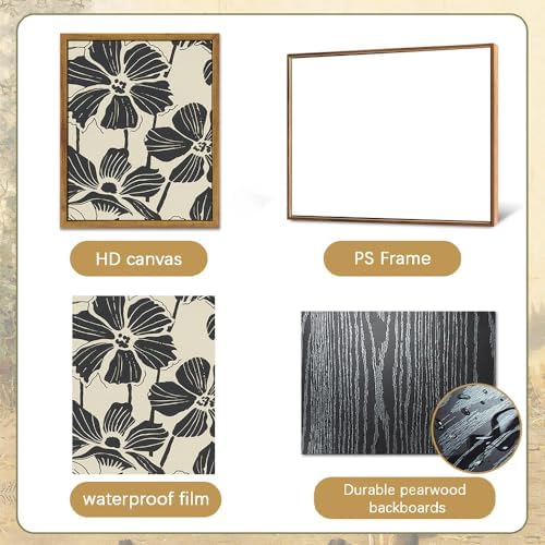 2-Pack Framed Abstract Minimalist Flower Canvas Wall Art for Bathroom | Boho Abstract Flower Wall Art, Minimalist Botanical Painting, Vintage Retro Decor, Ready to Hang