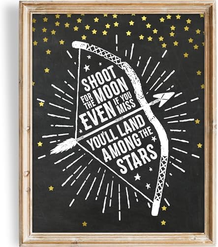 Shoot For The Moon Art Print - Unframed - 8x10 | Motivational Quote Poster | Perfect for Home, Office, or Classroom Decor | Wall Decor For Bedroom Aesthetic | Modern Farmhouse Wall Decor