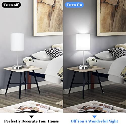 Set of 2 Table Lamps with USB Ports, White Bedside Lamps with AC Outlet