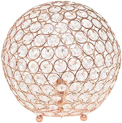 Elegant Designs LT1067-RGD 10" Elipse Crystal Collection Metal Crystal Ball Sequin Table Desk Lamp for Accent Lighting, Décor, Living Room, Rose Gold