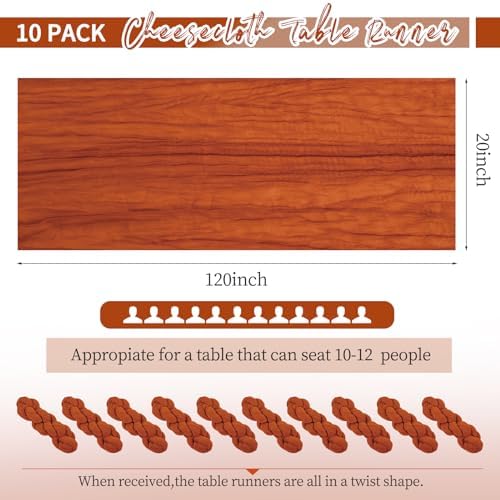 10 Pack Terracotta Table Runner 10Ft Cheesecloth Table Runner Boho Gauze Cheese Cloth Table Runners Romantic Long Sheer Fabric Table Runners for Wedding Party Bridal Shower