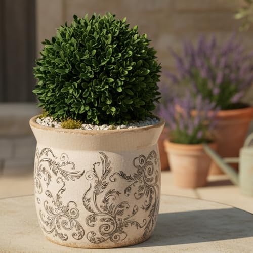 Rustic Ceramic Planter & Kitchen Utensil Holder, 6.21 Inch Vintage Crackle Glazed Flower Pot with Drainage Hole for Indoor Plants, Tuscan Living Room & Balcony Decoration, Gift for Mom (Gray)