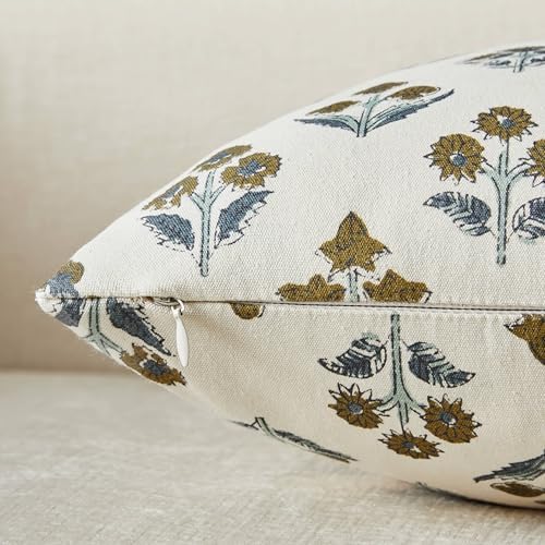 Floral Lumbar Pillow Covers Set of 2, 12x20 Inches Brown
