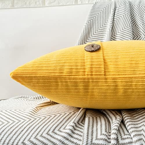 HWY 50 Yellow Chenille Throw Pillow Covers 20x20 Inch Buttons Pack of 2