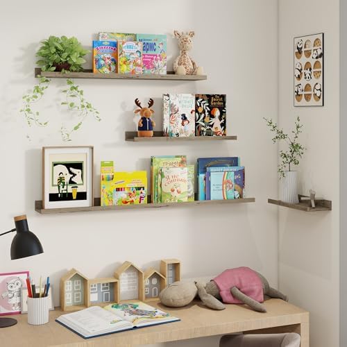 Axeman 40 Inch Floating Shelves, Grey Picture Ledge Shelf Set of 3