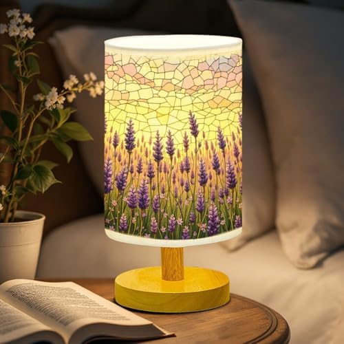 Lavender Table Lamp LED 3-Color Pressed Bedside, Lavender Shade Lamp with Wood Base for Bedroom Living Room Desk Office TL01