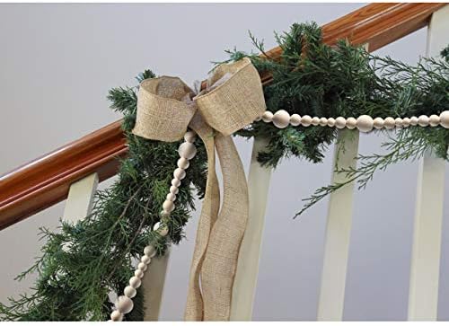 7.2ft Christmas Wood Bead Garland, Farmhouse Wooden Rustic Country Prayer Beads Boho Home Holiday Decoration, Tiered Tray Wall Hanging Decor