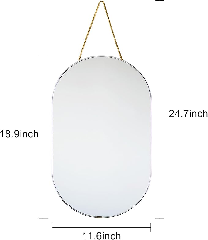 Oval Mirror with Lanyard, High Definition,Sliver, 11.61x18.9inch | Mirror for Bathroom, Hallway, Living Room