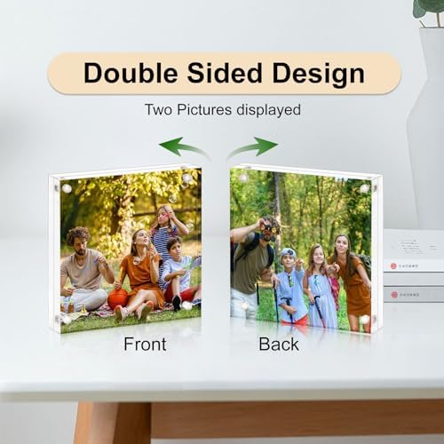 AMEITECH Acrylic Picture Frame 8x8-5 Pack, Clear Double Sided Frameless Photo Frame with Magnetic, Free Standing Desktop Acrylic Frame Display, Lucite Frame with Gift Box Package, 12+12mm Thickness
