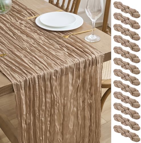Asee'm 12pcs Nude Brown Cheesecloth Table Runner Summer Boho Rustic 10FT