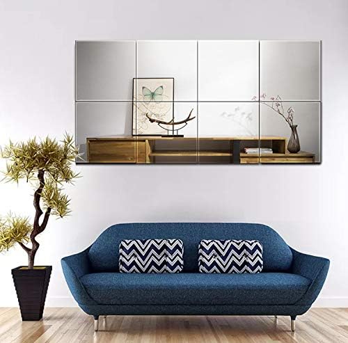 Full Length Mirror Tiles, 12" x 12" x 8PCS Frameless Wall Mounted Mirror | Square Large Wall Mirror Tiles for Home Gym, Bedroom, Door, Bathroom, Frameless Mirror Sets