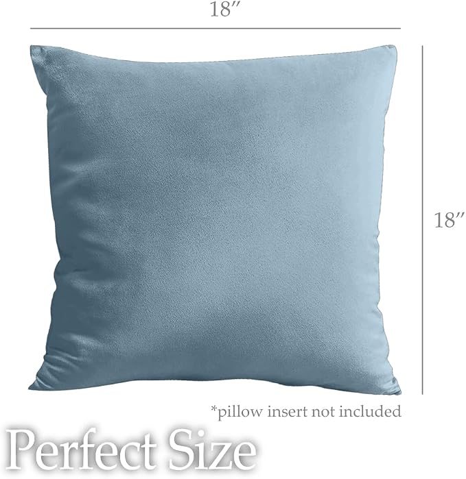 lalaLOOM Velvet Throw Pillow Covers, Set of 2, 18x18 Stone Blue
