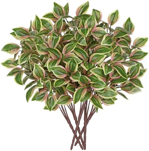 Hollyone 5 Bundles Artificial Greenery Plants Stems Faux Wandering Jew Leaves Plant Bouquet Fillers for Arrangement, Fake Shrub Bushes Plants for Home Centerpiece Indoor Outdoor Garden Patio Porch