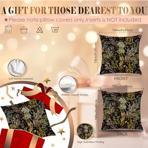 Dark Cottagecore Plant Floral Pillow Covers 18x18 Double-Sided, Flower Room Decor, Vintage Rustic Maximalist Colorful Wildflower Botanical Decorative Throw Pillow Covers