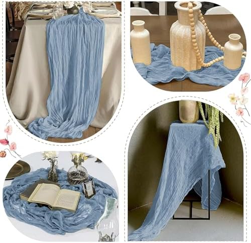 12 Pack Dusty Blue Cheesecloth Table Runner 17 x 108 Inch Gauze Table Runner Fabric Semi Sheer Cheese Cloth Table Decor Bulk for Rustic Romantic Wedding Baby Shower Table Decoration