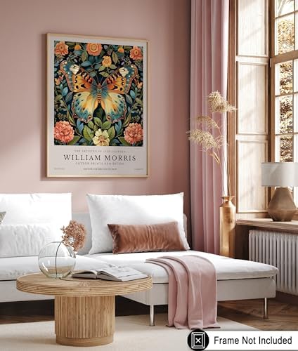 Poster Master Butterfly Print - William Morris Poster - Botanical Art - Floral Exhibition Wall Design - Flower & Animal Artwork - Aesthetic Office or Bedroom Wall Decor - 18x24 UNFRAMED Wall Piece