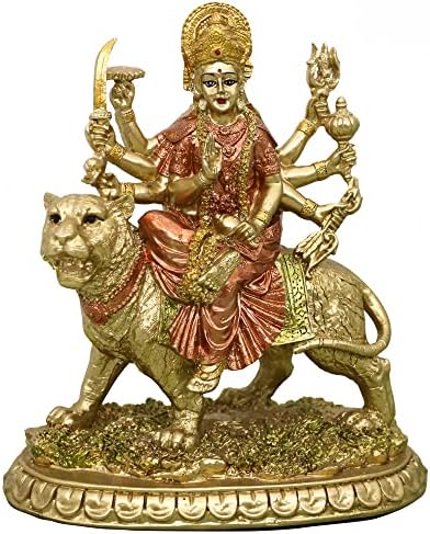 alikiki Hindu Goddess Small Durga Statue - 5.7" H Indian God Durga on Tiger Figurine Hinduism Idol Home Office Temple Puja Sculpture Mandir Murti Diwali Pooja Gifts Meditation Altar Shrine Decor