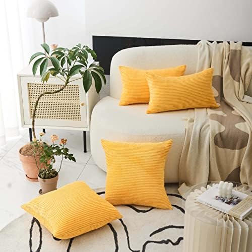 Home Brilliant 12 x 20 Summer Pillow Covers Set of 2 Plush Striped Corduroy Velvet Rectangular Throw Pillow Covers for Chair Couch Decor Lumbar Pillows, 12 x 20 inch, Sunflower Yellow