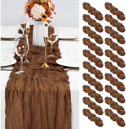 20 Pack Brown Table Runner 10Ft Cheesecloth Table Runner Boho Gauze Cheese Cloth Table Runners Romantic Long Sheer Fabric Table Runners for Wedding Party Bridal Shower