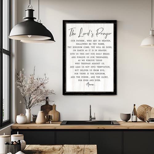 The Lord’s Player Rustic Bible Verse Framed Wall Art, 11''×16'' Vintage Positive Religious Christian Saying Sign for God Jesus Christ Prayer, Narrow Holy Inspirational Catholic Scripture Decor