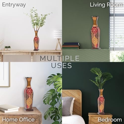 Elements Harlequin Embossed Decorative Metal Vase, Home Decor for Dried Flower and Artificial Floral Arrangements, Living Room, Bedroom, Table Centerpiece, 17-Inch