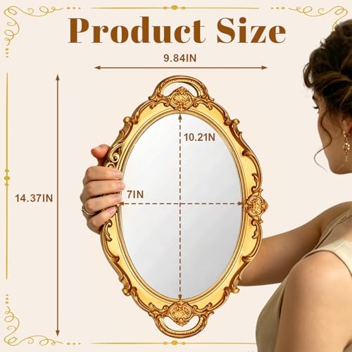 YUSONG Vintage Oval Wall Mirror 14.5 x 10 Inch Gold Antique Decor