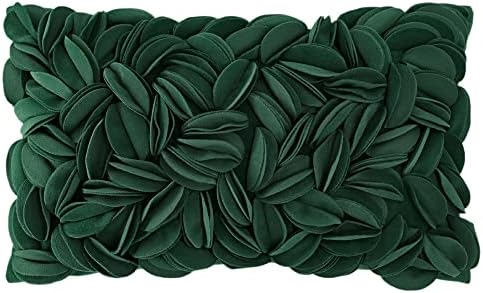 KINGROSE 3D Floral Throw Pillow Case Home Decorative Pillow Cover Soft Cushion Cover Sofa Couch Bed Living Room 12 x 20 Inches Dark Green