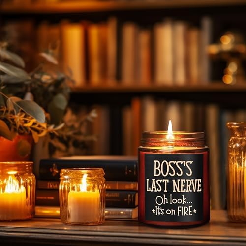 Boss's Last Nerve Candle - Funny Boss Gifts for Women Men - Relaxing Gift for Boss Female, Boss Lady - Fun Bosses Day, Birthday, Thank You for Coworker Nurse Friend - Natural Soy Wax Candle