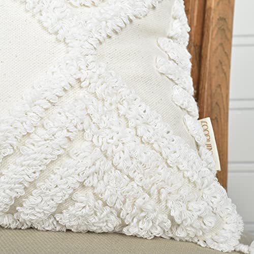 Boho Throw Pillow Covers 20x20 Tufted Tassels for Sofa Off-White