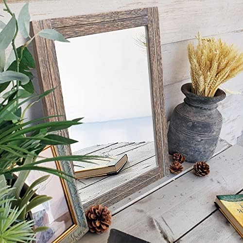 AAZZKANG Mirror with Wood Framed Rectangle Rustic Wall Mirrors Decor Large 20"x16" for Bedroom Bathroom Living Room Entryway
