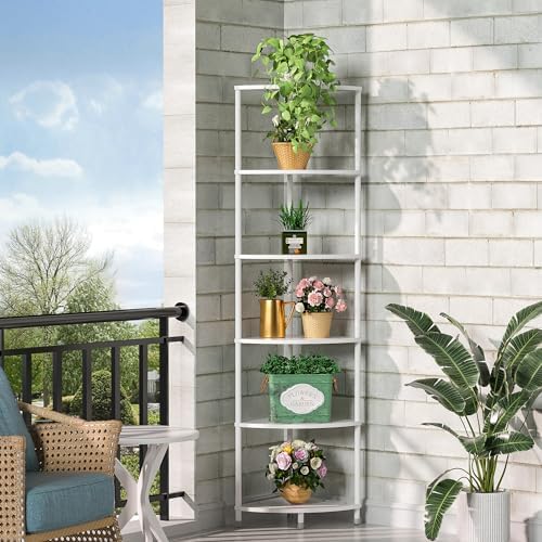 6 Tier Corner Shelf Stand, 54.4", Marble White