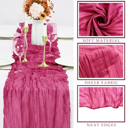 6 Pieces Hot Pink Cheesecloth Table Runners 10FT Gauze Fabric Runner for Tables Boho Table Runner Decoration Rustic Sheer Runner for Wedding Birthday Baby Bridal Shower Party (35 x 120 Inches Long)