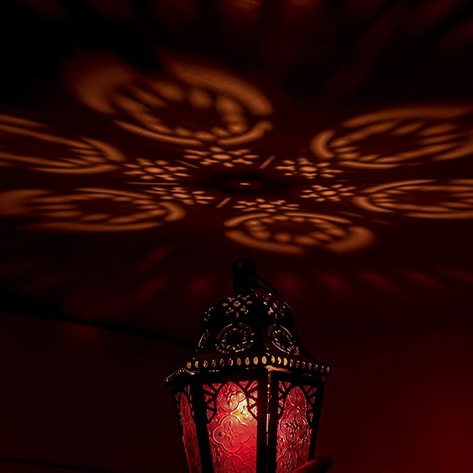 Moroccan Decorations, Lantern Decorative Indoor & Outdoor, 13.6’’ Vintage Decorative Hanging Lantern with Chain for Home Porch Patio Decor, Metal Ramadan Christmas Candle Holders(Plum Red)