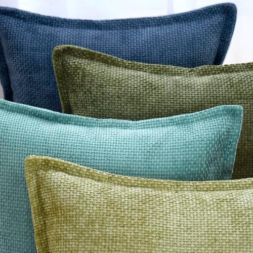MADIZZ Decorative Chenille Velvet Throw Pillow Covers Set of 2 Soft Boho Textured Neutral Couch Throw Pillow for Bed Modern Farmhouse Home Decor for Sofa Livingroom Turquoise 20x20 Inch