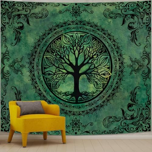 Green Boho Tapestry for Bedroom, Large Hippie Tree of Life Wall Tapestries