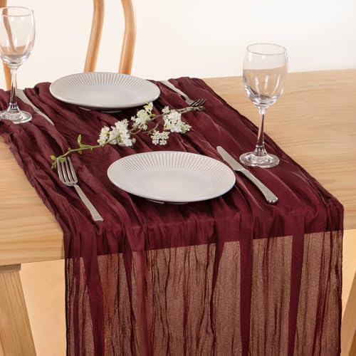 2 Pack Burgundy Cheesecloth Table Runner 10ft Sheer Gauze Events Decor