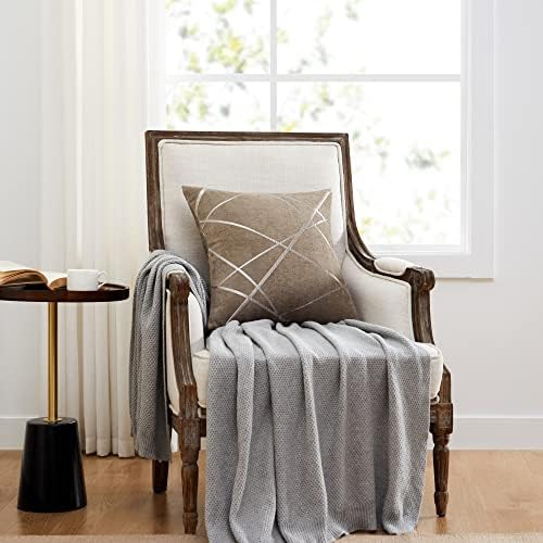 GIGIZAZA Decorative Taupe Throw Pillow Covers 18 x 18,Sofa Thick Chenille Velvet Stripe Cushion Pillow Covers,Square Brown Luxury Pillows 2 Set