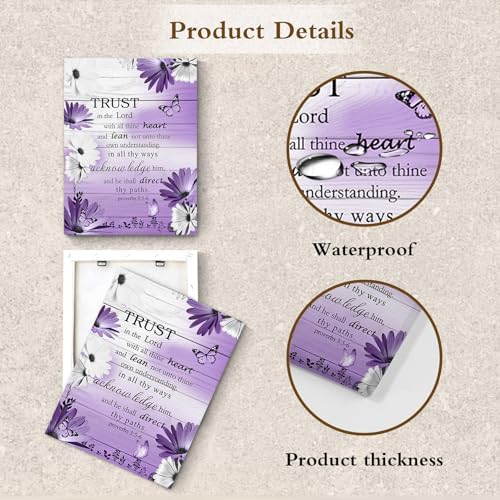 LB Rustic Purple Floral Wall Art for Bathroom Bible Verse on Vintage Grey Wood Canvas Wall Art Wall Paintings Home Decor Daisy Wall Pictures for Living Room Bedroom Office Ready To Hang,16x20 Inch