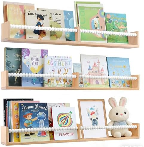 birola Nursery Bookshelf,Set of 3 White Wood Floating Bookshelf for Kids,Nursery Shelves for Wall,Bathroom Decor, Kitchen Spice Rack (White 3)