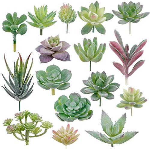 Augshy Artificial Succulents, 16 Pack Fake Succulents Plants Artificial Small Fake Plants Faux Succulents Unpotted for Lotus Landscape Decorative Garden Arrangement Decor
