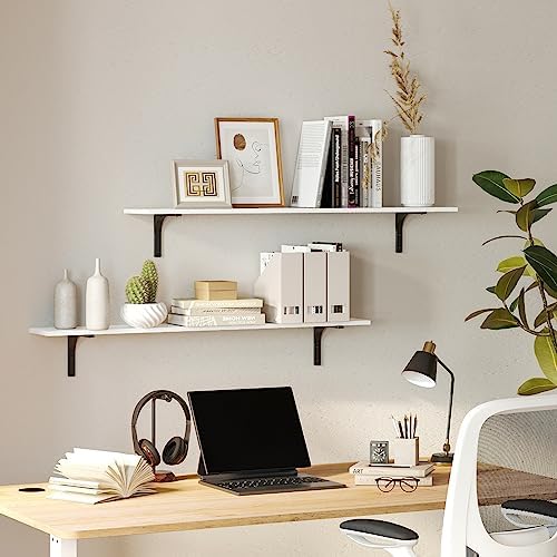 DINZI LVJ Long Wall Shelves, 47.3Inch Wooden Wall Mounted Shelves, Set of 2