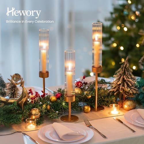 Hewory Gold Hurricane Candle Holder: 6PCS Candlestick Holders for Decor