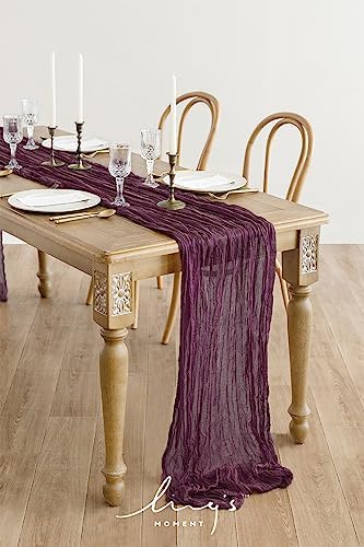 Ling's Moment Deep Purple Gauze Cheesecloth Table Runner, 14FT (168 Inch)