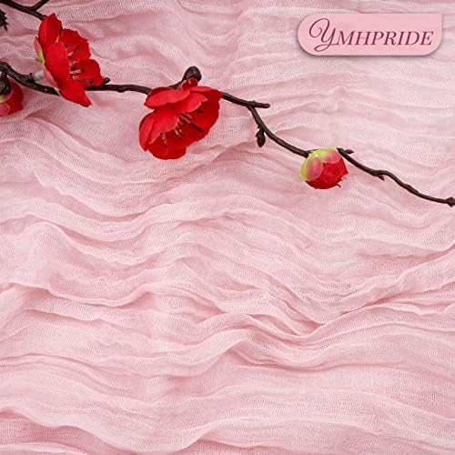 12 Pack Cheesecloth Table Runner 35 x 120 inch Long Boho Cheese Cloth Gauze Table Runners Semi Sheer Table Runner for Wedding Decor, Bridal Shower, Birthday Party (Light Pink)