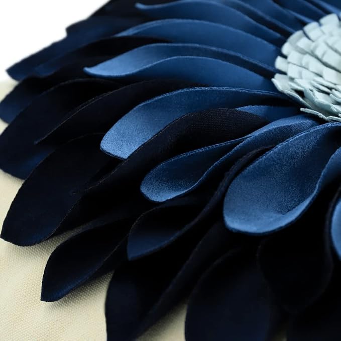 OiseauVoler 3D Sunflower Handmade Throw Pillow Covers 18x18 Inch Navy Blue | decorative floral pillowcases pillow sham for couch living room home bed decor dog hair resistant