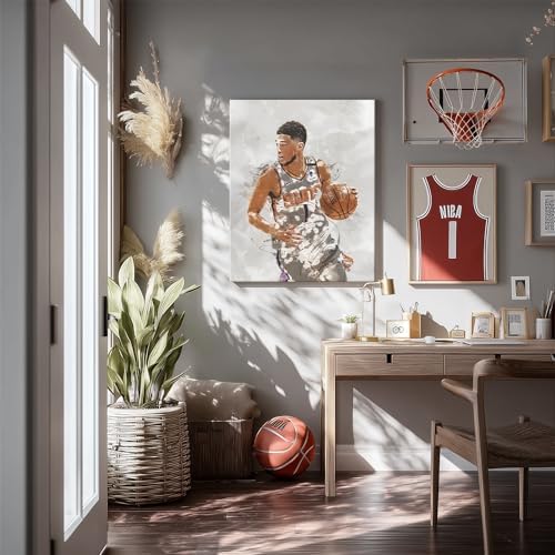 Devin Booker Basketball Canvas Wall Art, Sports Player Poster, 8x10 Inch | Abstract splash ink athletic artwork, motivational sports wall decor for teen boys room, bedroom, living room, gym or office