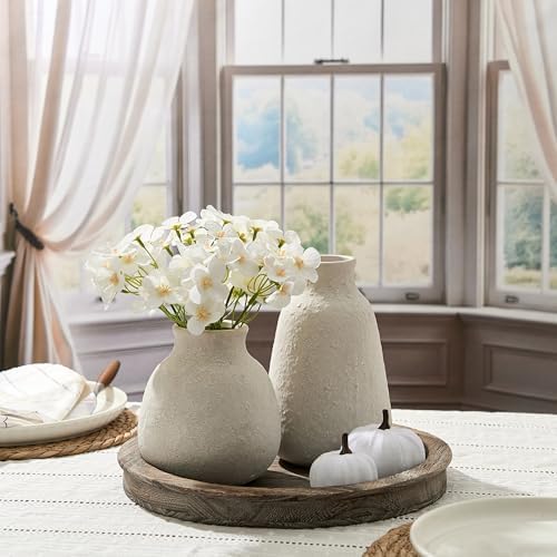 Ceramic Vase Set of 2 for Home Decor, 6.1"+8.23" Handcrafted Off-White Rustic Terracotta Vases, Vintage Farmhouse Decor, Minimalist Decorative Vases for Table Centerpiece Fireplace Nightstand