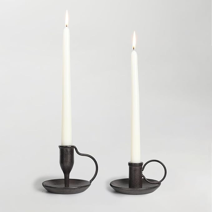 Matte Black Iron Candle Holder with Handle 2 Pcs Taper Candle Sticks Holder
