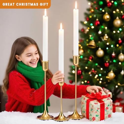 EAST FLAME Brass Gold Candle Holder - 3 PCS Taper Candlestick Holders - Vintage Candle Stick Holders - Modern Home Decor Centerpiece - Cozy Atmosphere Gift for Home Decor, Wedding, Housewarming Gift