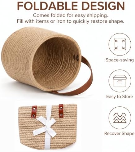 YOUEON Set of 2 Jute Hanging Basket 7.8" x 6.7", Small Wall Hanging Planter Baskets, Natural Jute Woven Storage Basket for Flower Plants Towels Sunglasses Wallet Keys, Boho Decor